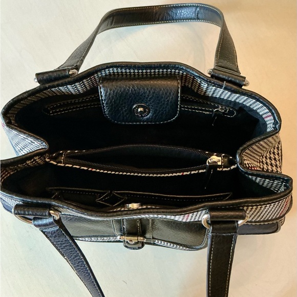 Equestrian Houndstooth Satchel Horsebit Print Black Faux Leather Chaps Handbag - Picture 4 of 14